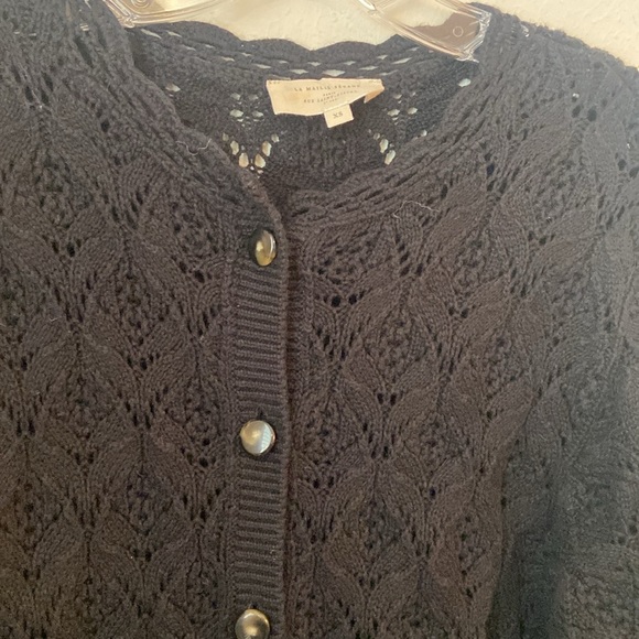 Sezane Medium Anahi Black Crochet Cardigan Sweater - Picture 7 of 10